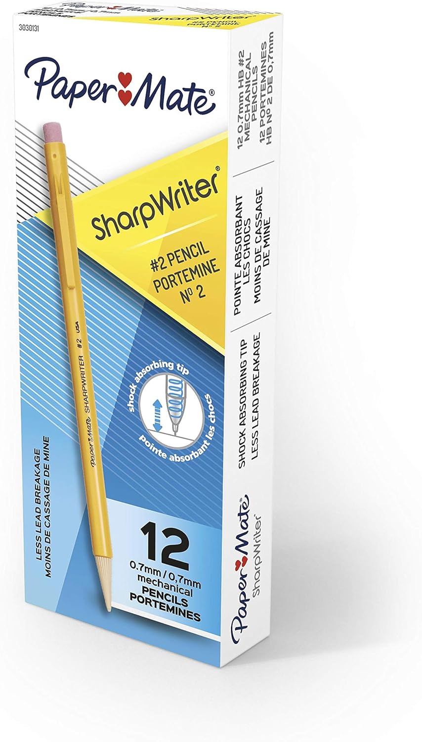 Paper_Mate_SharpWriter_Mechanical_Pencils,_0.7mm,_HB_#2,_Yellow,_12_Count