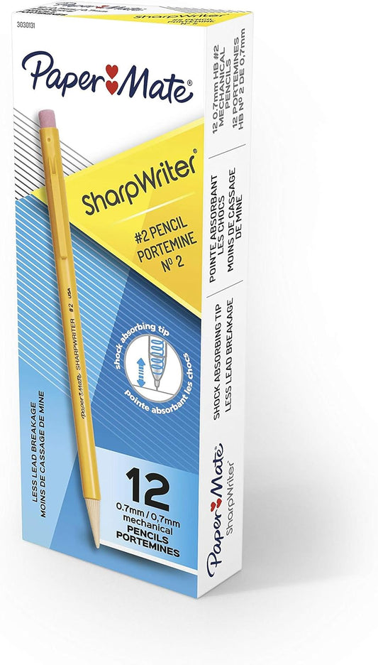 Paper_Mate_SharpWriter_Mechanical_Pencils,_0.7mm,_HB_#2,_Yellow,_12_Count