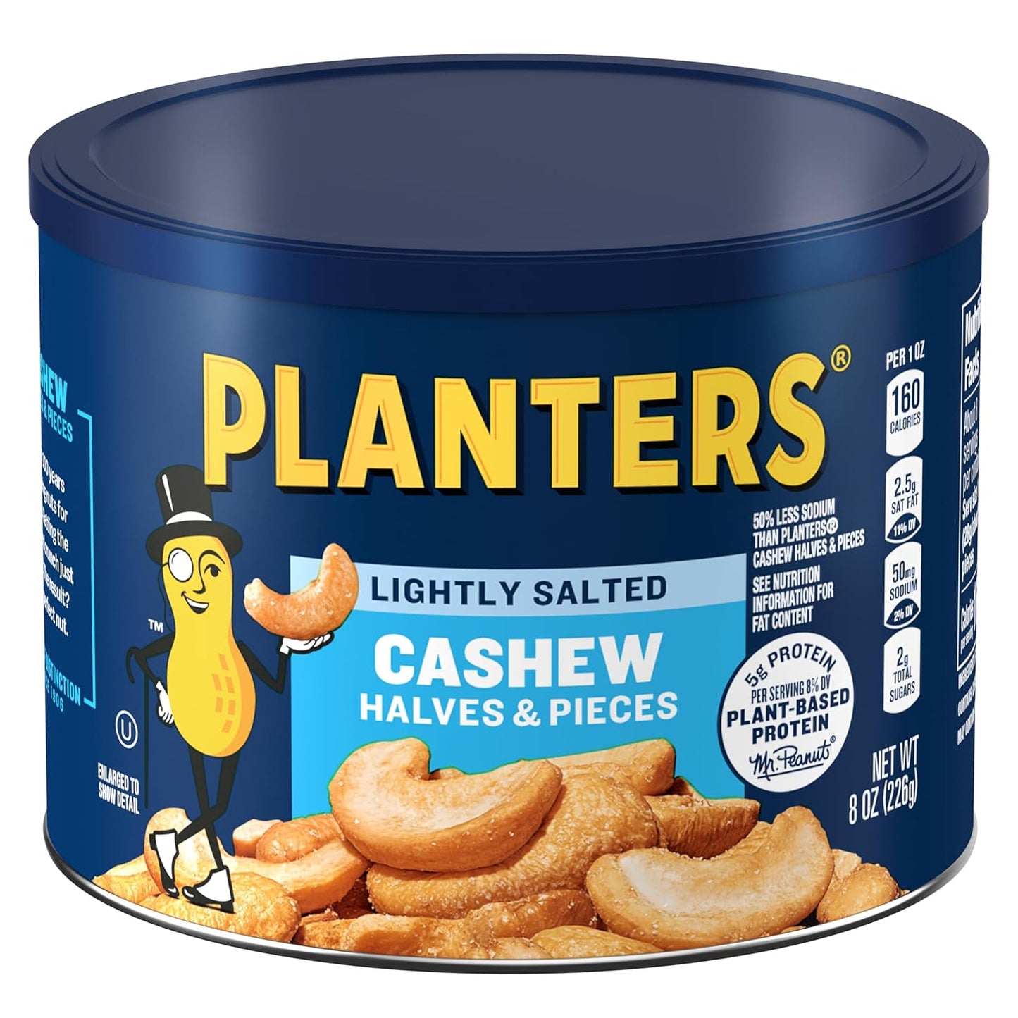PLANTERS_Lightly_Salted_Cashews,_Cashew_Halves_&_Pieces,_Plant-Based_Protein,_8_Oz_Canister,_Great_Party_Snack