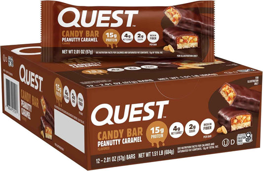 Quest Nutrition Protein Bar, Peanutty Caramel Flavor, 15g Protein, 2g Sugar, Low Sugar, Gluten Free, 12 Count