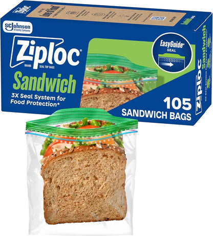 Ziploc Sandwich and Snack Bags with EasyGuide Texture, Plastic Storage Bags with Grip 'n Seal Technology