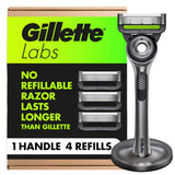 GilletteLabs Men's Shaving Razor with Exfoliating Bar, 1 Handle, 4 Blade Refills, Magnetic Stand