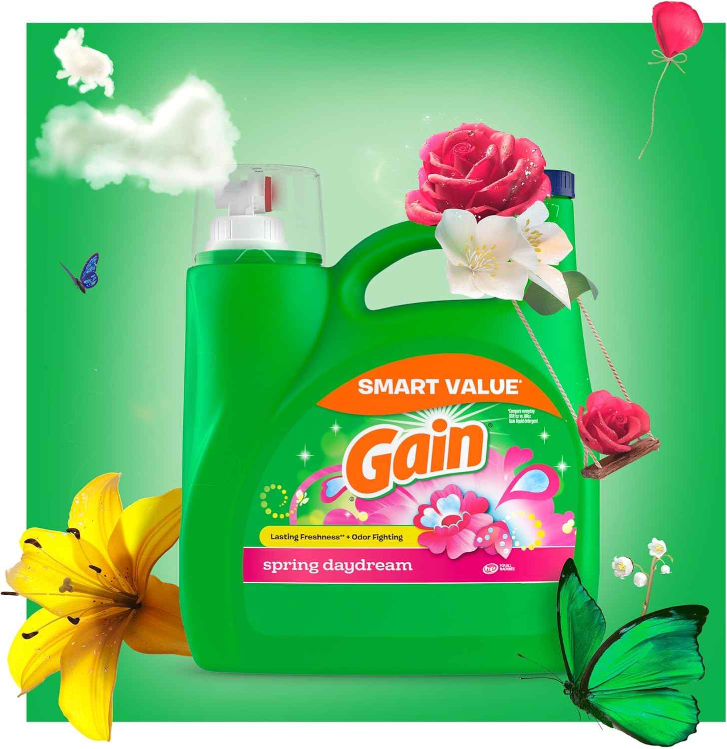 Gain Liquid Laundry Detergent, Spring Daydream Scent, Freshness + Odor Fighting, Laundry Detergent Liquid Soap, HE compatible
