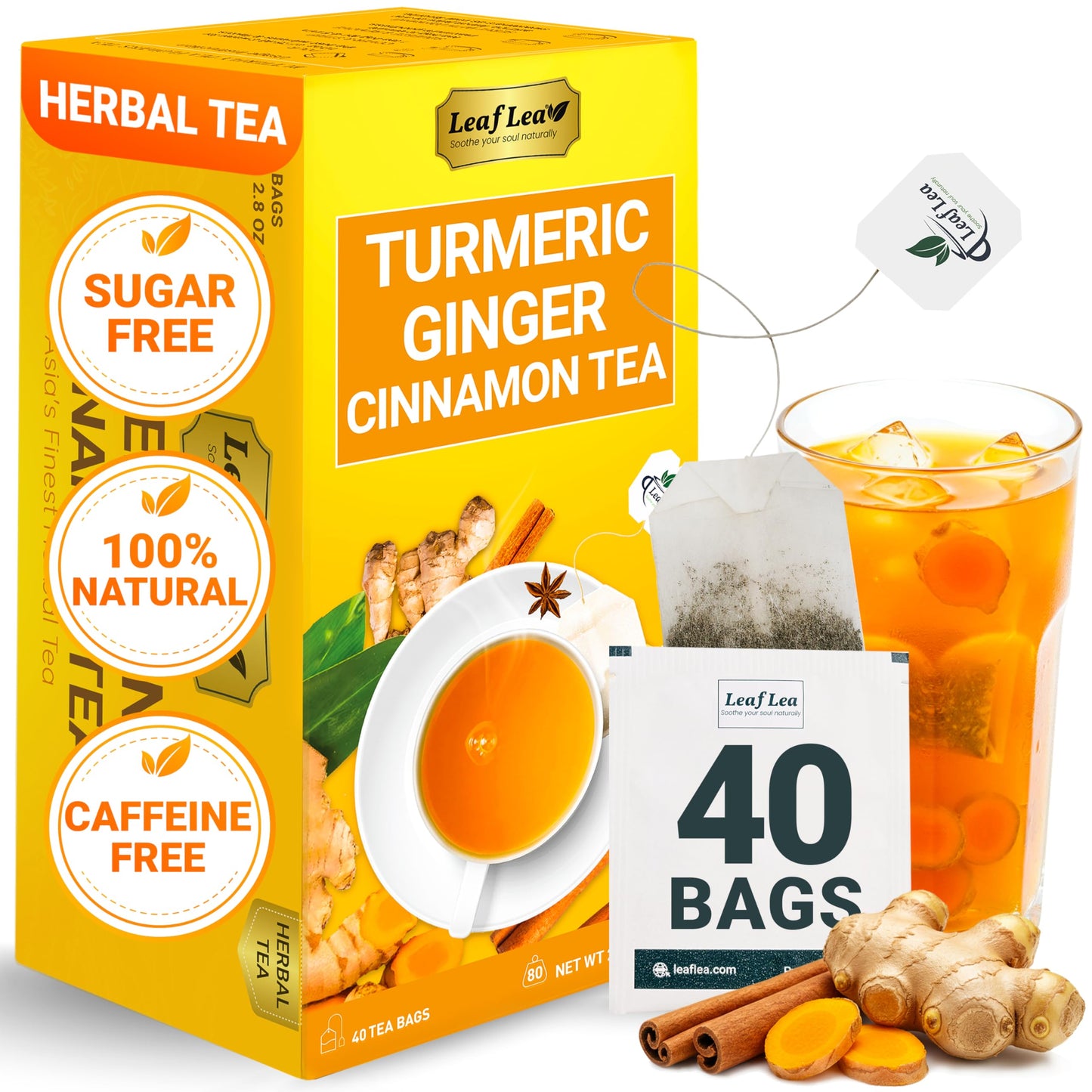 Turmeric Ginger Cinnamon Tea - 40 Tea Bags (Pack of 1)