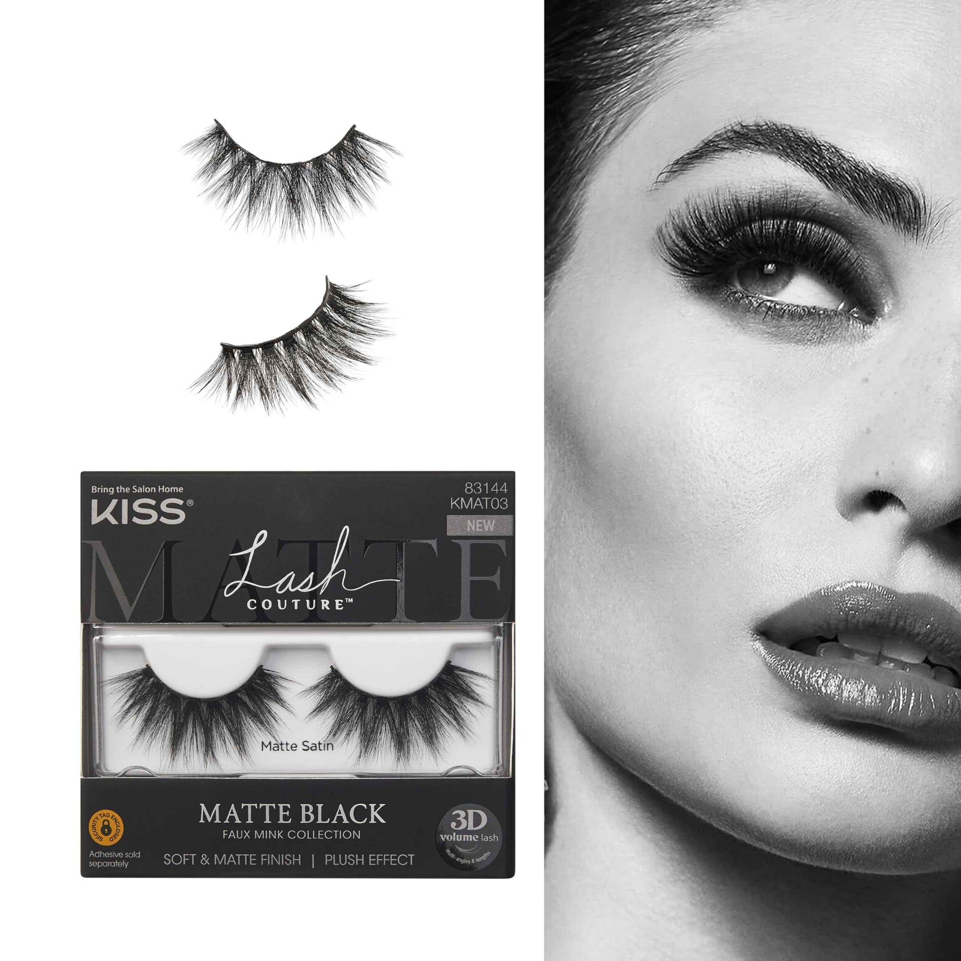 KISS Matte Black, False Eyelashes, 16mm, Includes 1 Pair Of Lash, Easy to Apply, Reusable Lash Clusters