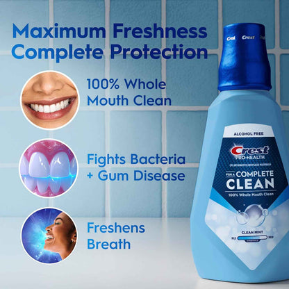 Crest Mouthwash Pro Health Complete Clean, CPC (cetylpyridinium chloride) Antigingivitis/Antiplaque, Alcohol Free, Clean Mint