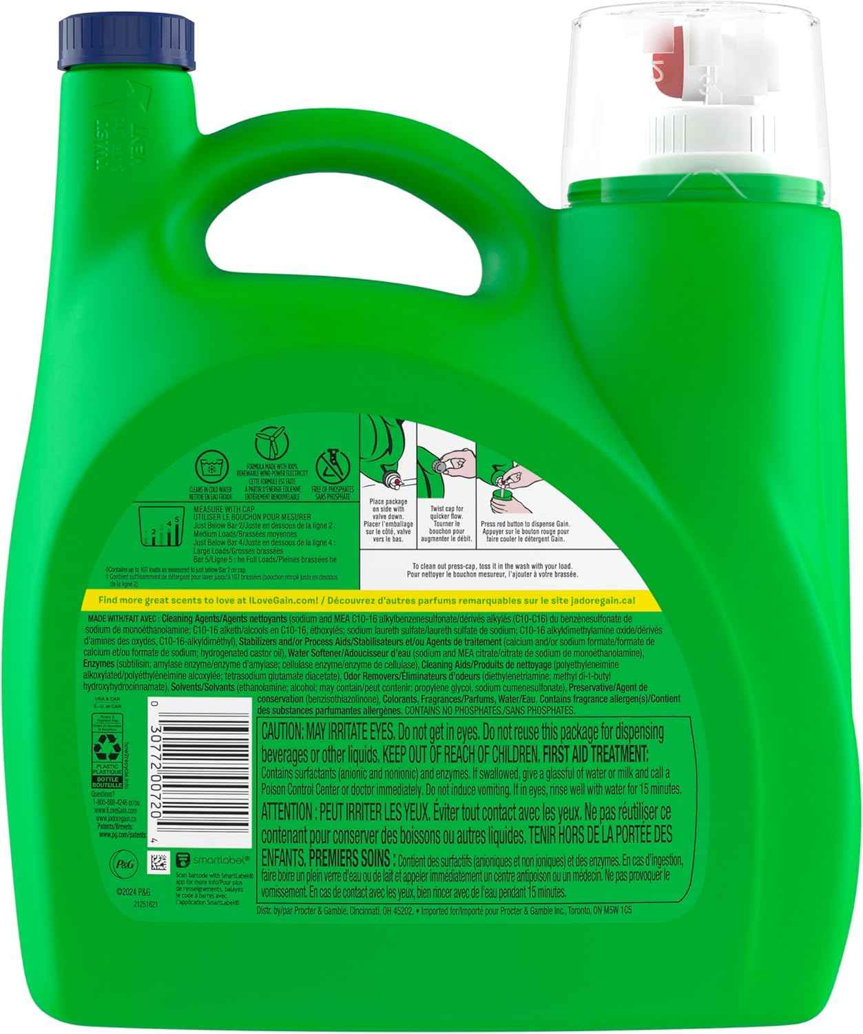 Gain Liquid Laundry Detergent, Spring Daydream Scent, Freshness + Odor Fighting, Laundry Detergent Liquid Soap, HE compatible
