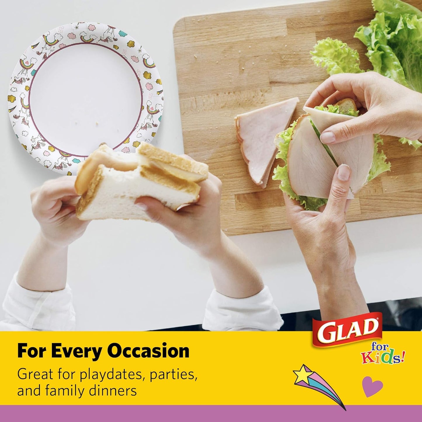 Glad_for_Kids_Unicorn_Theme_Disposable_Paper_Plates,_Heavy-Duty_Soak-Proof_Round_Plates_for_Kids_Birthdays,_Parties,_and_Everyday_Meals,_Microwave_Safe,_8.5_Inch,_20_Count