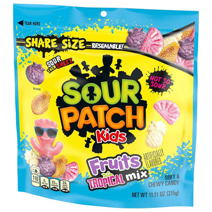 SOUR PATCH KIDS Fruits Tropical Mix Soft & Chewy Candy, Share Size, 11.11 oz