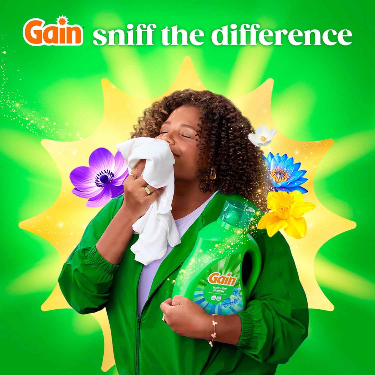 Gain Liquid Laundry Detergent with Odor Defense, Waterfall Delight Scent, Laundry Soap For HE Washing Machines