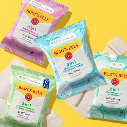 Burts_Bees_Micellar_Rose_Water_Facial_Towelettes,_100%_Plant_Based_Cloth;_99%_Natural_Origin;_Remove_Makeup,_Cleanse,_Hydrate;_No_Greasy,_Oily_Residue;_All_Skin_Types;_30_Ct,_Pack_of_3_(Pack_May_Vary)