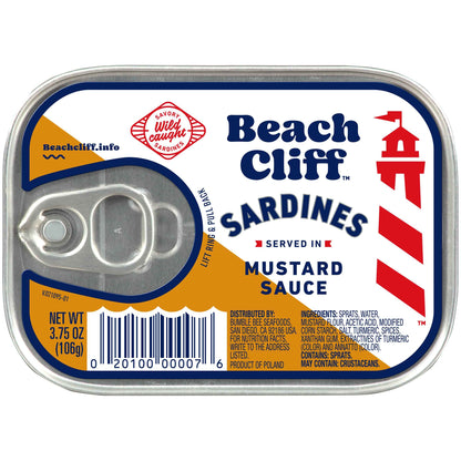Beach Cliff Wild Caught Sardines, 3.75 oz Can - 13g Protein per Serving - Gluten Free, Keto Friendly - Great for Pasta & Seafood Recipes