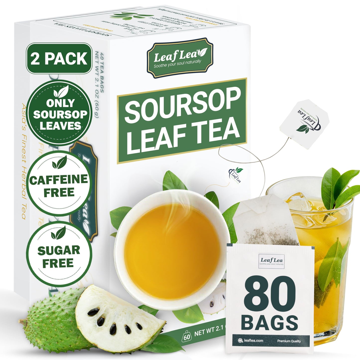 Soursop Leaf Tea - 80 Tea Bags (Pack of 2)
