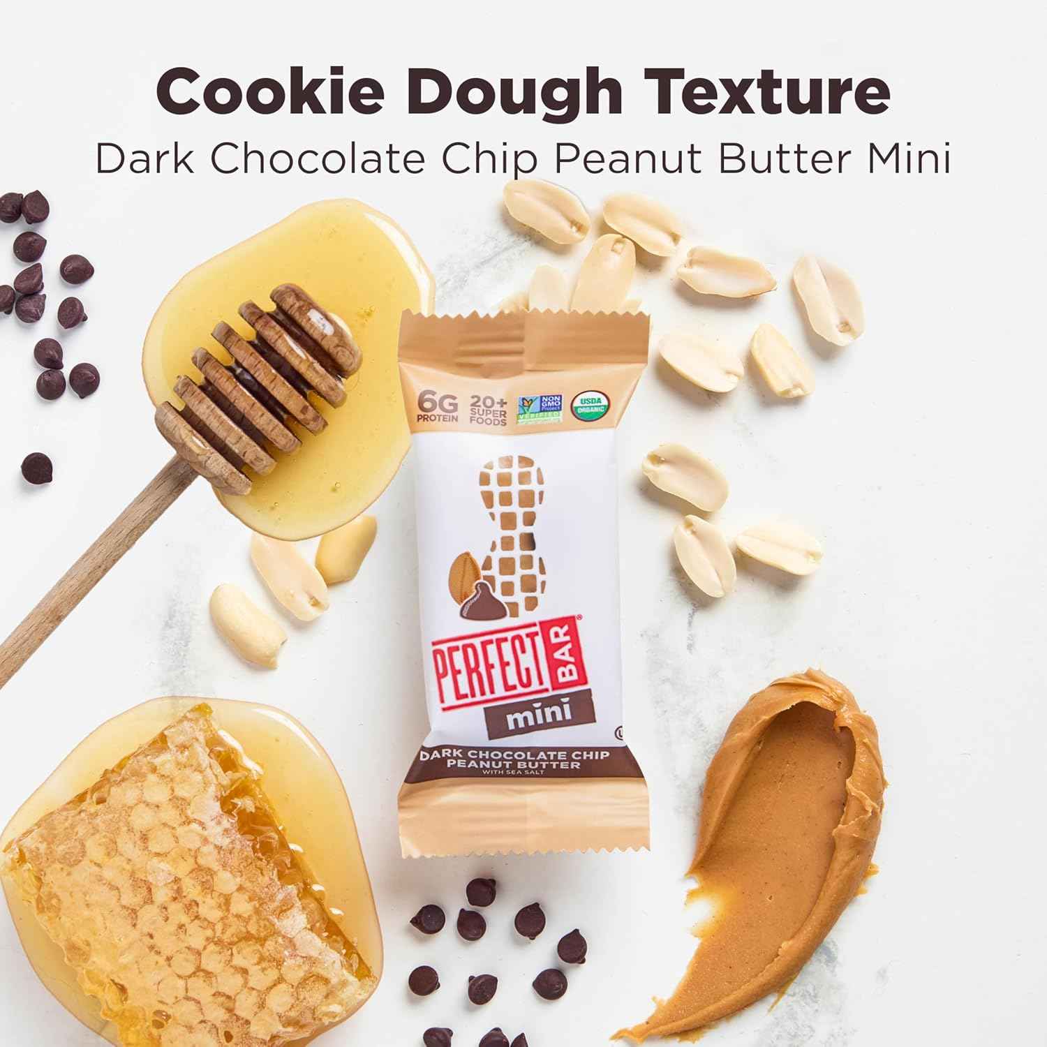 Perfect Bar Mini, Dark Chocolate Chip Peanut Butter Protein Bar, Protein Snack, Snack Bar, Organic, Gluten Free, Soy Free, Non GMO, No Sugar Alcohols, .88 Ounce Bar, 24 Count