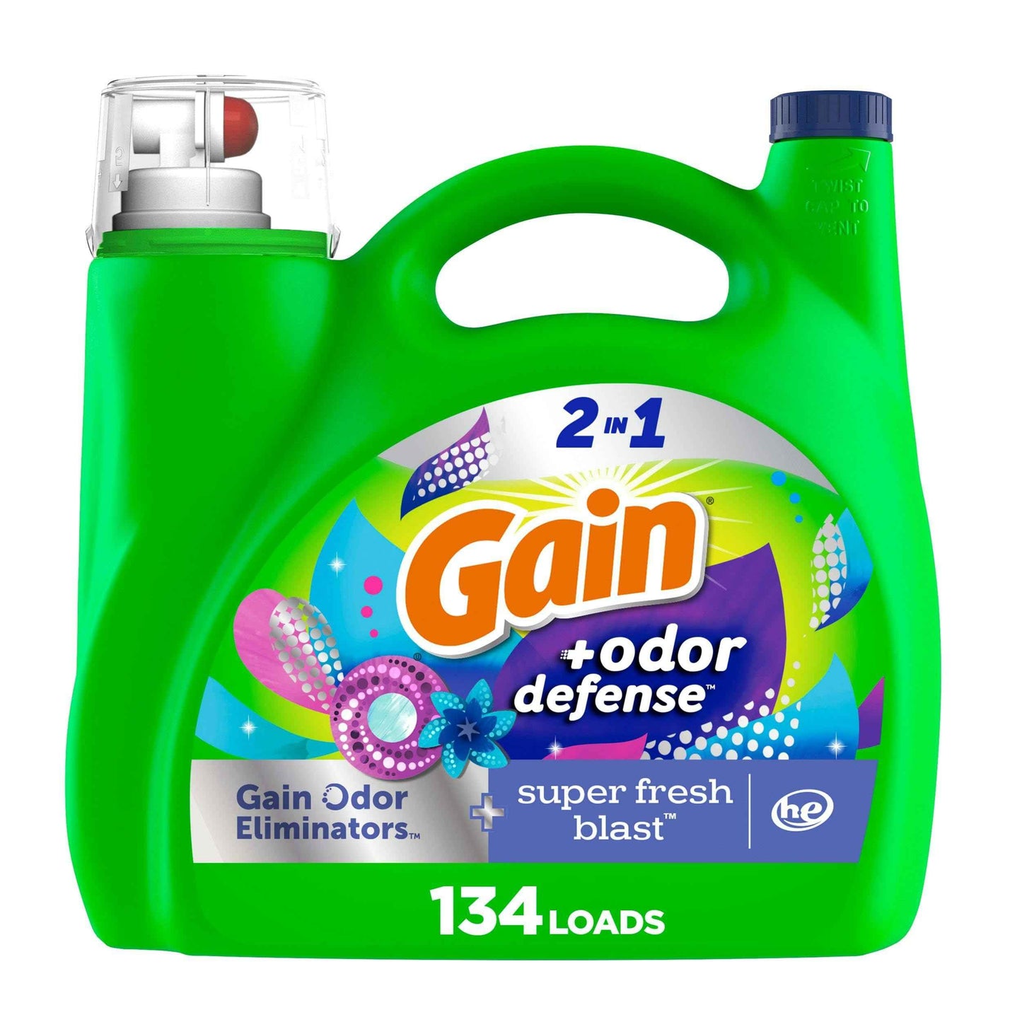 Gain Odor Defense Liquid Laundry Detergent, Super Fresh Blast Scent, 2 in 1, Laundry Detergent Liquid Soap, HE compatible