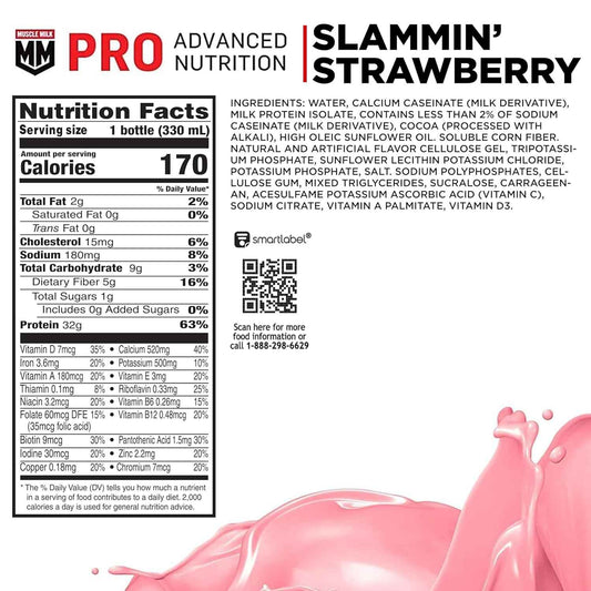 Muscle Milk Pro Advanced Nutrition Protein Shake, 11.16 Fl Oz, 32g Protein, 1g Sugar, 16 Vitamins & Minerals, 5g Fiber, Bottled Liquid, Gluten Free
