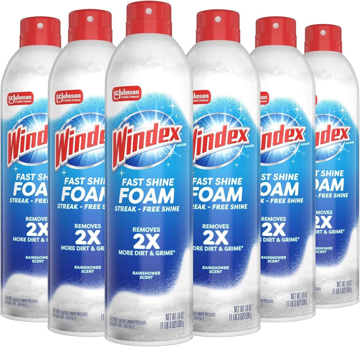 Windex Fast Shine Foam Glass Cleaner, No-Drip Windows, Doors, Mirrors & Countertops Aerosol Cleaning Spray, Streak-Free Shine, Removes Fingerprints, Dust, Dirt, Grime & More 19 oz (Pack of 6)