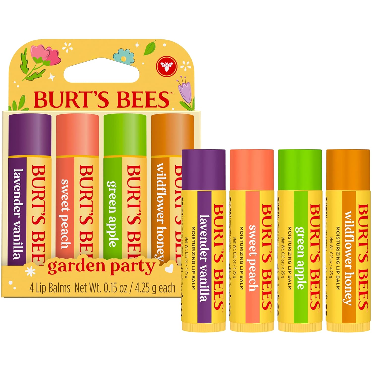 Burt's_Bees_4_Pack_Lavender_Vanilla,_Sweet_Peach,_Green_Apple,_Wildflower_Honey;_24_Hour_Moisture_Moisturizing_Lip_Balm,_100%_Natural_Origin,_Mother's_Day_Gift,_4_Tubes,_0.15_oz