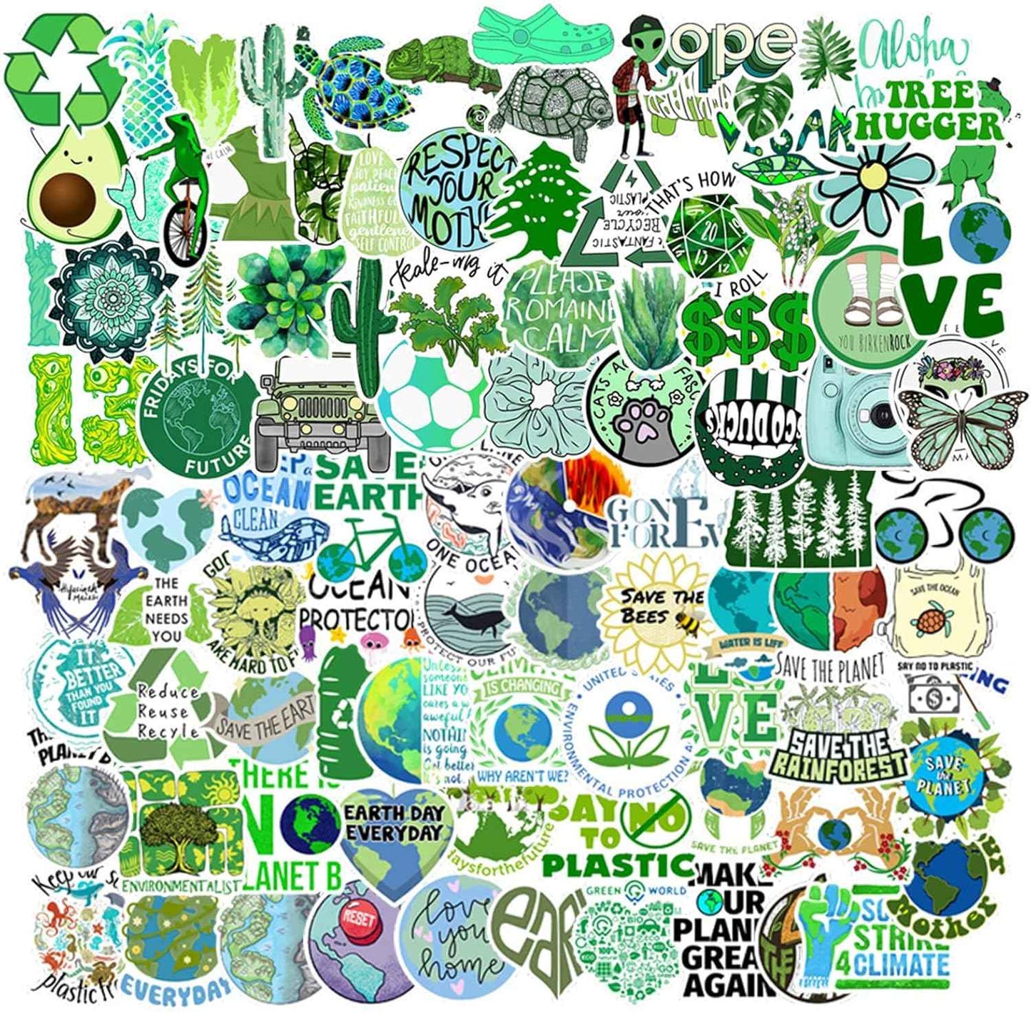 100PCS Earth Day Stickers, Environmental Protection Vinyl Waterproof Stickers for Water Bottles, Laptops, Skateboards & Notebooks, Save the Earth Environmental Decals for Kids Teens Students