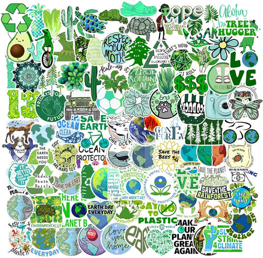 100PCS Earth Day Stickers, Environmental Protection Vinyl Waterproof Stickers for Water Bottles, Laptops, Skateboards & Notebooks, Save the Earth Environmental Decals for Kids Teens Students