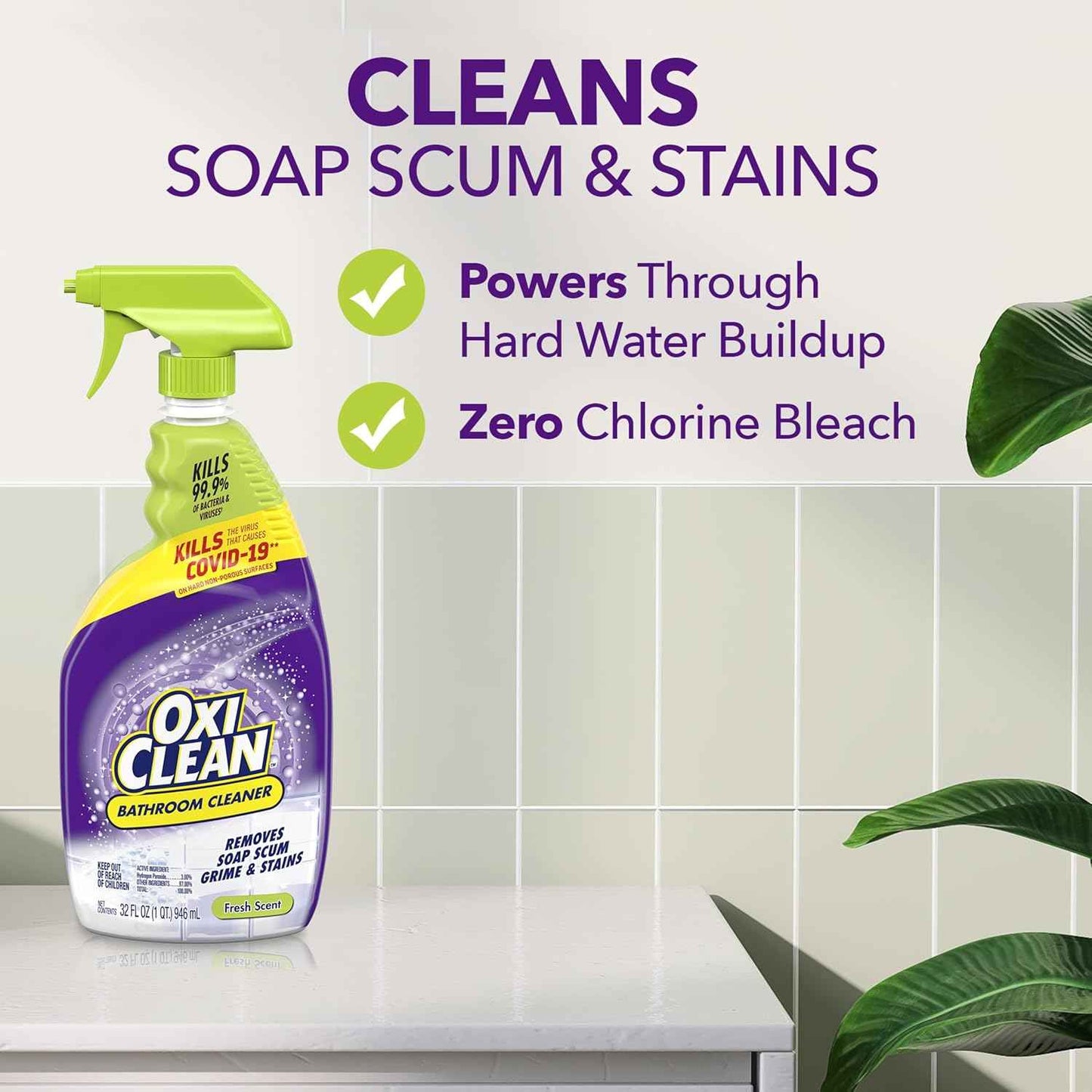 OxiClean Bathroom Cleaner, Shower, Tub & Tile, Powered by OxiClean Stainfighters, 32 oz