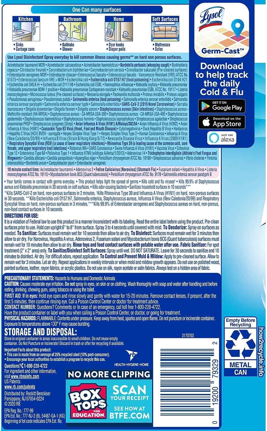 Lysol Disinfectant Spray, Household Essential Cleaning Supplies, Multi-Purpose Room Spray, Antibacterial Sanitizer Spray, Upholstery Deodorizer, Home and Bathroom