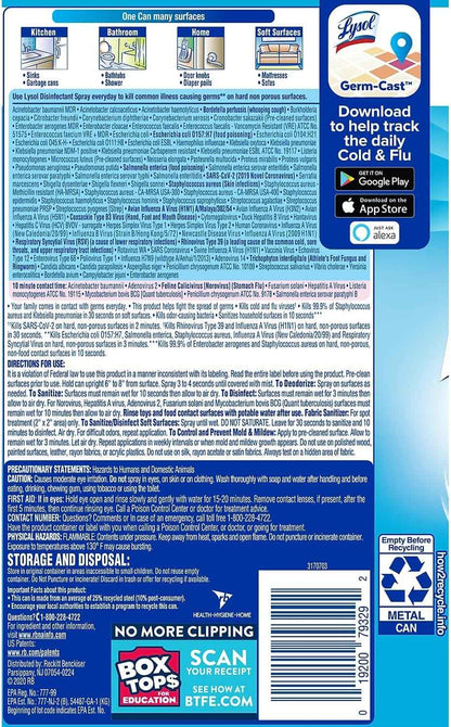 Lysol Disinfectant Spray, Household Essential Cleaning Supplies, Multi-Purpose Room Spray, Antibacterial Sanitizer Spray, Upholstery Deodorizer, Home and Bathroom