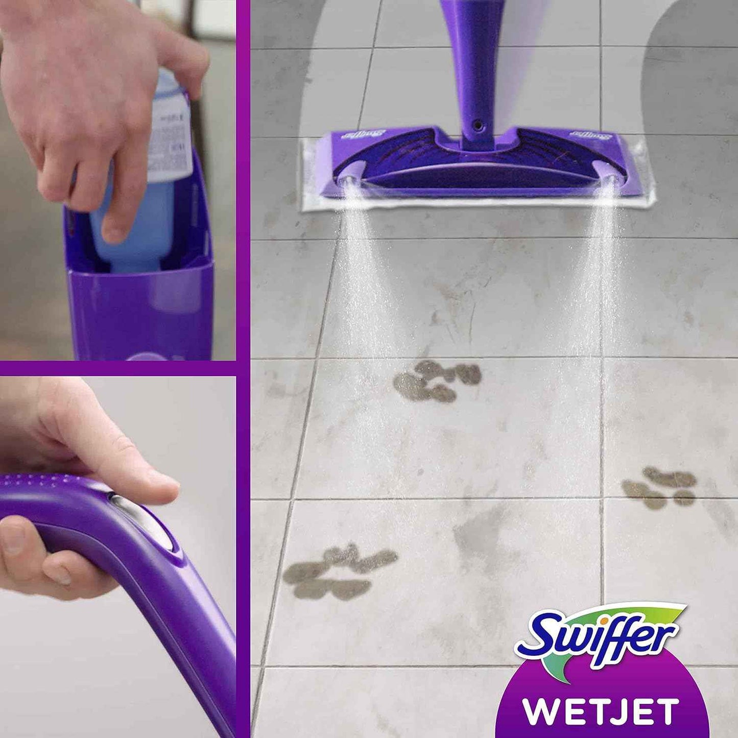 Swiffer WetJet Floor Spray Mop, Starter Kit, Includes: 1 WetJet, 5 Pads, 1 Cleaning Solution & 4 Batteries
