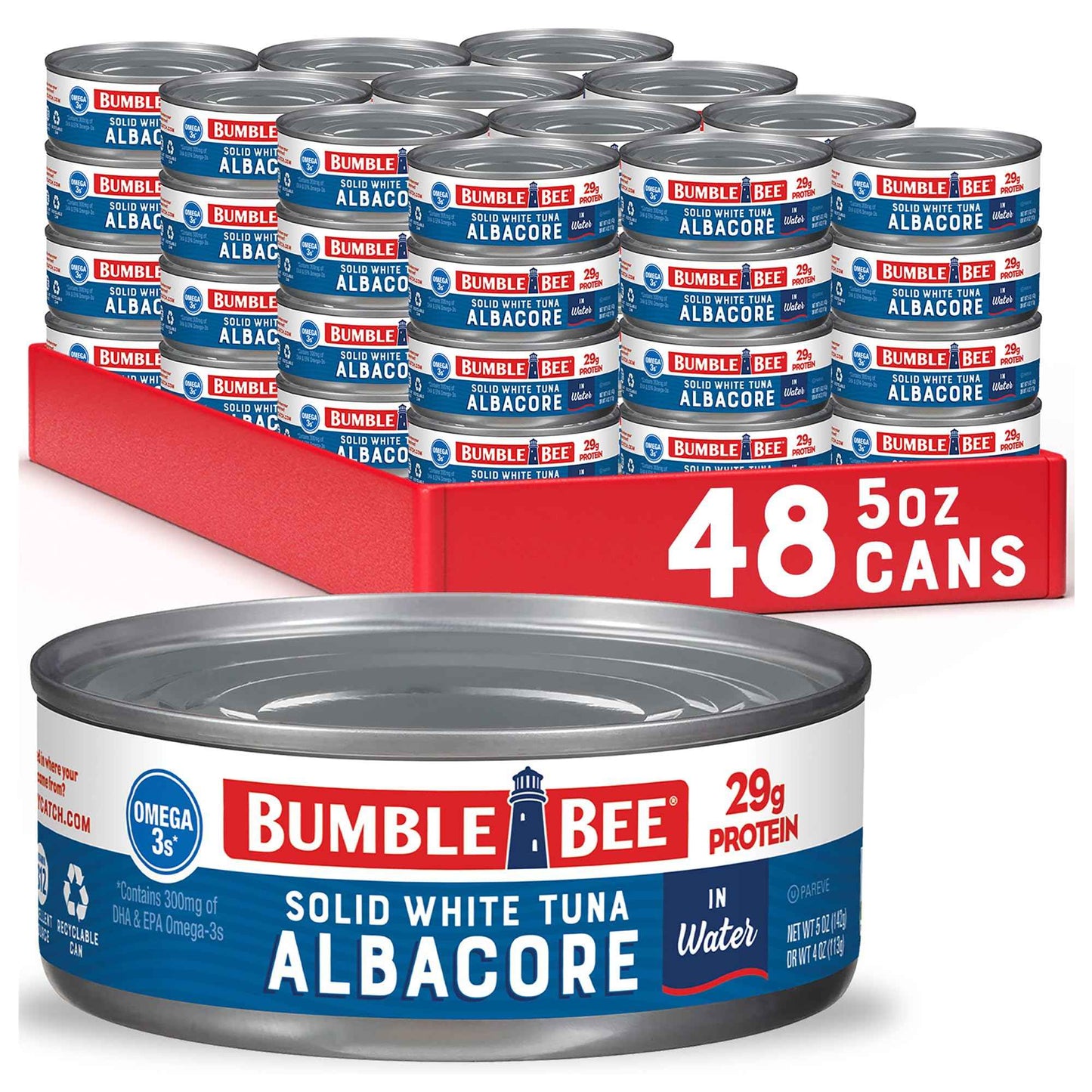 Bumble Bee Solid White Albacore Tuna, Can - Wild Caught Tuna - 29g Protein per Serving, High in Omega-3s - Non-GMO Project Verified, Gluten Free, Kosher