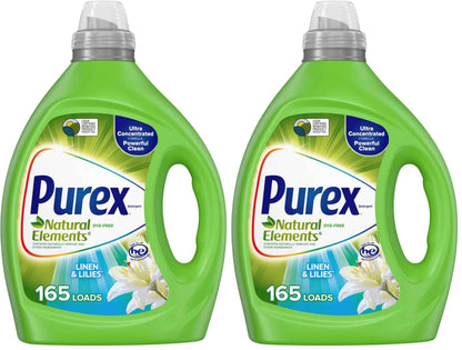 Purex Natural Elements Fresh Lilies & Linen Liquid Detergent, 82.5 oz, 165 Loads, Ultra-Concentrated, Dye-Free, USDA Certified Biobased Product