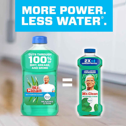 Mr. Clean All Purpose Cleaner, Floor Cleaner for Mopping Home, Bathroom, & Kitchen, Cleaning Liquid for Mop & Bucket, Cleaning Supplies, Multi-Surface Dilutable, Meadows & Rain