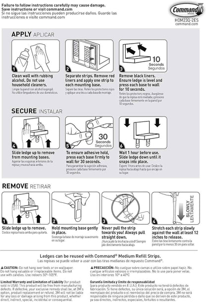Command Display Ledges, Holds up to 2 lb, 2 Ledges with 8 Medium Strips, Damage-Free Hanging Floating Shelf with Adhesive Strips, Personalize Living Room, Bedroom, Kids Room or Office