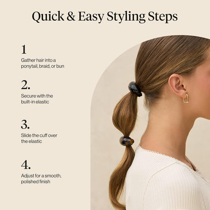 Kitsch_Medium_Hair_Cuffs_for_Braids_&_Ponytails_-_Sleek_Hair_Ties_No_Damage_for_Women_|_Recycled_Plastic_&_Nylon_Elastics_|_Stylish_&_Durable_-_Black_&_Tort_|_Ideal_Gifts_for_Women,_2pcs