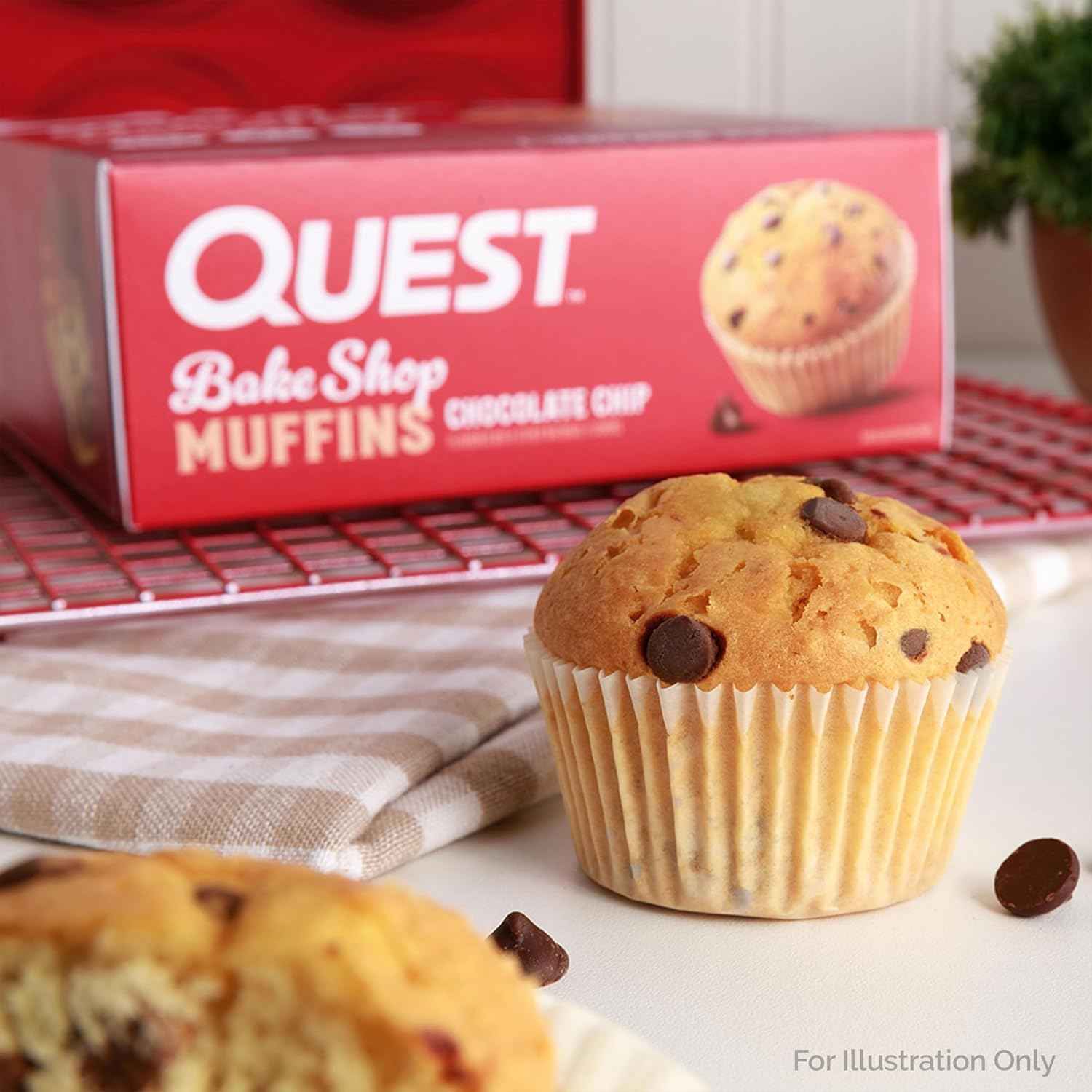 Quest Nutrition Chocolate Chip Muffin, 10g Protein, 2g Net Carb, Less than 1g Sugar, Protein Snack, 4 Count
