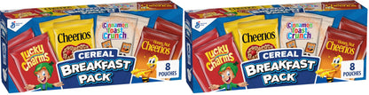 General Mills Breakfast Cereal Variety Pack, Lucky Charms, Cinnamon Toast Crunch, and Cheerios Varieties, Single Serve Snacks, 9.14 oz (8 Pouches) (Pack of 2)