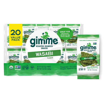 Gimme Seaweed Organic Premium Roasted Seaweed Snacks, Teriyaki, 20 Count, Keto, Vegan, Gluten-Free, Great Source of Omega3s and Iodine, Healthy On-The-Go Snack for Kids and Adults