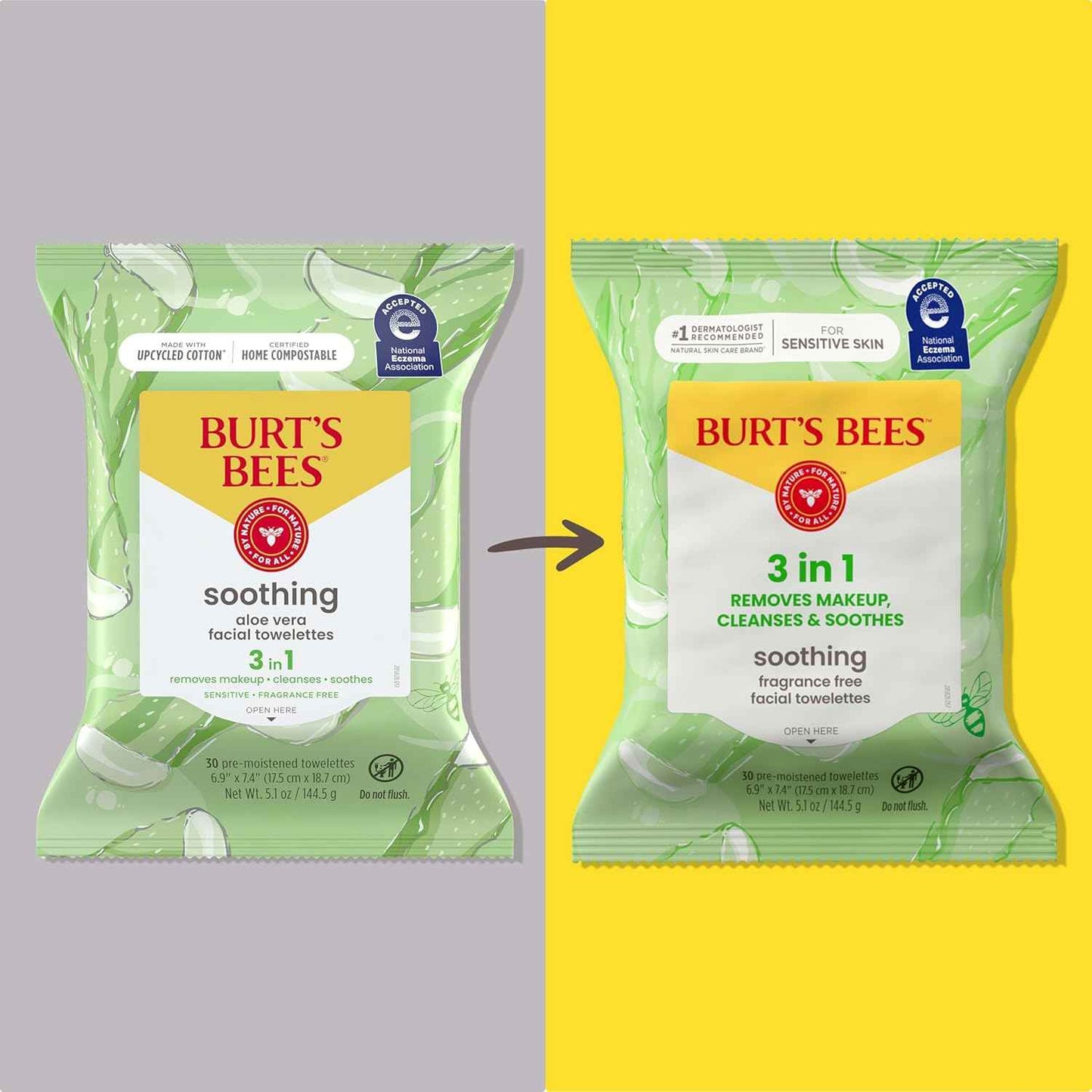 Burt’s Bees Soothing, Fragrance Free Facial Towelettes for Sensitive Skin, Aloe Vera, 100% Plant Based Cloths; 99% Natural Origin; Removes Makeup, Dirt and Oil; No Rinsing