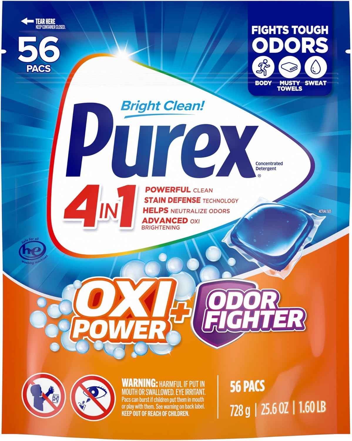 Purex Advanced Oxi with Odor Fighter Laundry Detergent Pacs, Pre Measured Pacs