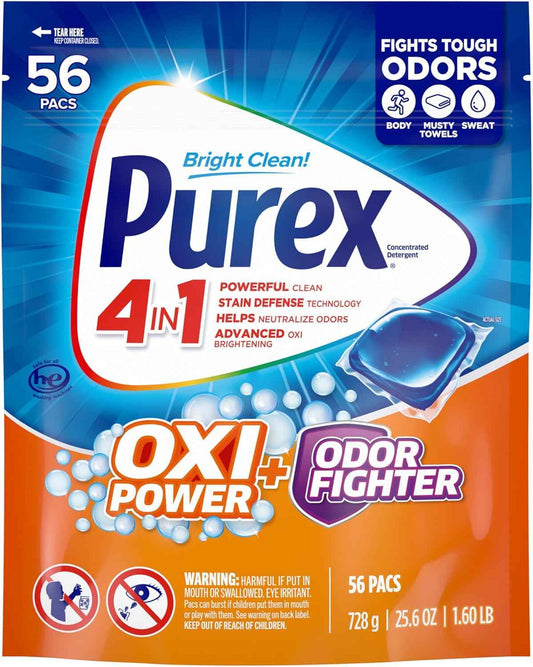 Purex Advanced Oxi with Odor Fighter Laundry Detergent Pacs, Pre Measured Pacs