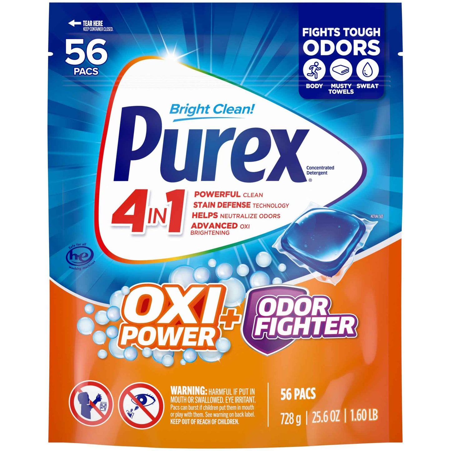 Purex Advanced Oxi with Odor Fighter Laundry Detergent Pacs, Pre Measured Pacs