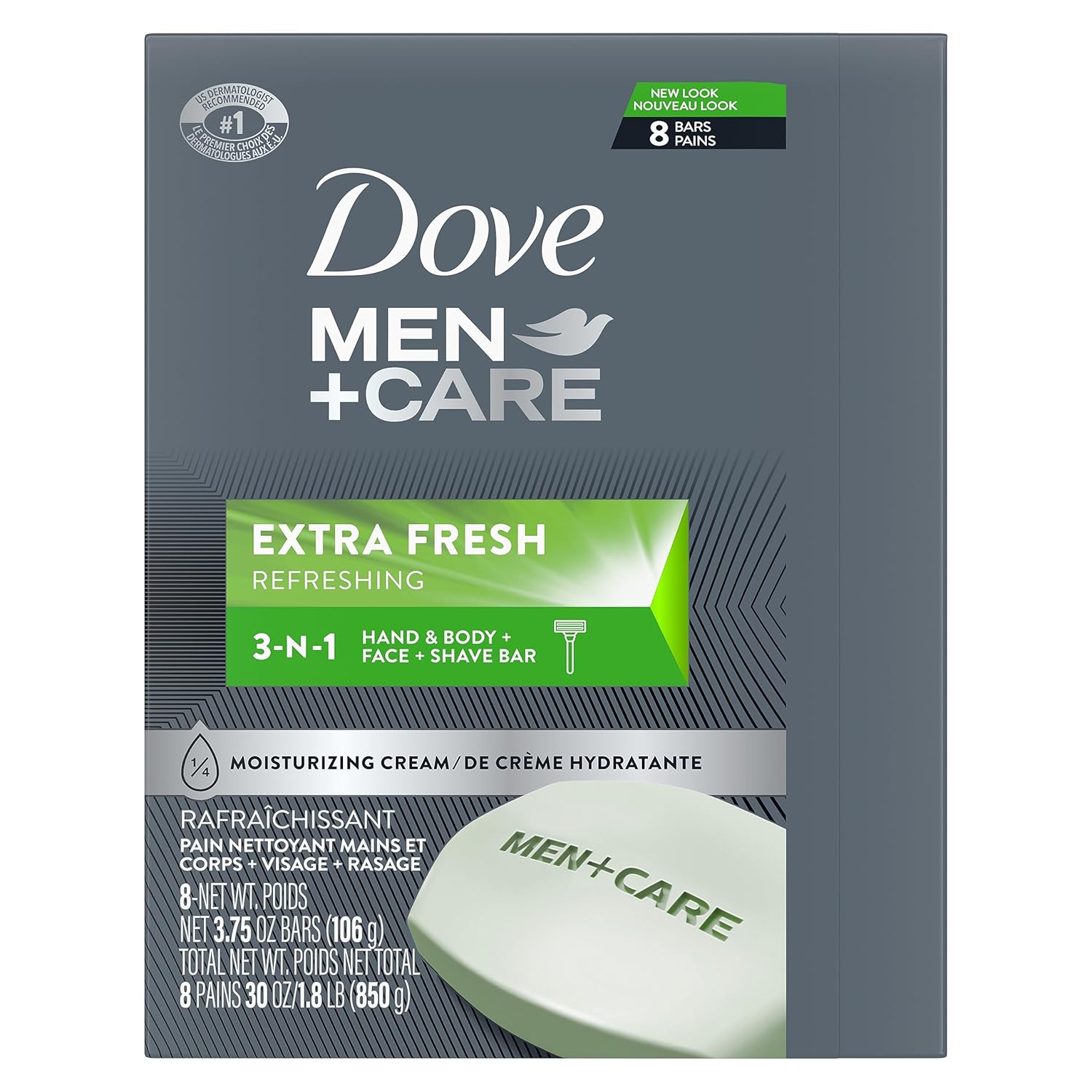 DOVE_MEN_+_CARE_3_in_1_Bar_Cleanser_for_Body,_Face,_and_Shaving_Extra_Fresh_Body_and_Facial_Cleanser_More_Moisturizing_Than_Bar_Soap_to_Clean_and_Hydrate_Skin_3.75_Ounce_(Pack_of_8)