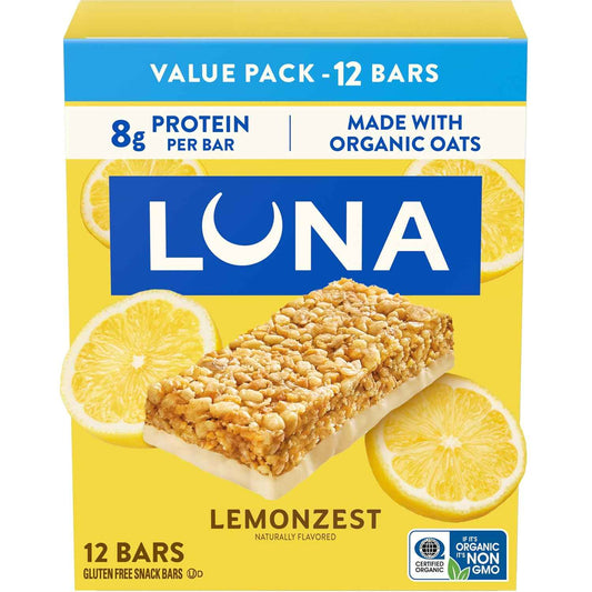 LUNA Bar - LemonZest Flavor - Gluten Free Snack Bars - Non-GMO - Protein Bars - Made with Organic Oats