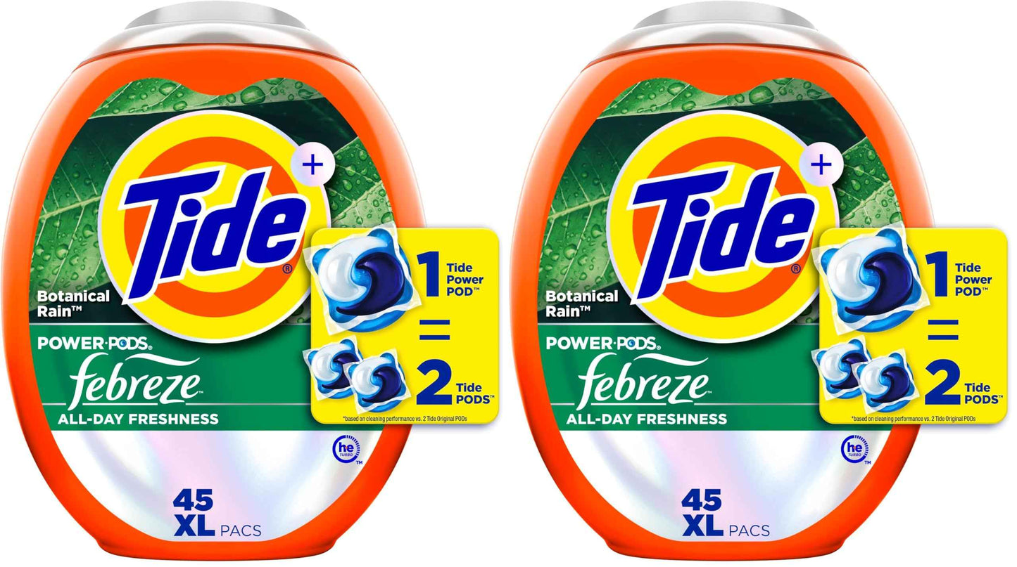 Tide Power Pods with Febreze Laundry Detergent Pacs, 45 Count, Botanical Rain Scent, All-Day Freshness