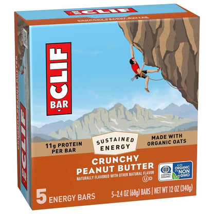 CLIF BAR - Energy Protein Bars - Crunchy Peanut Butter - Made with Organic Oats - Energy Bars - Non-GMO - (5 Pack)