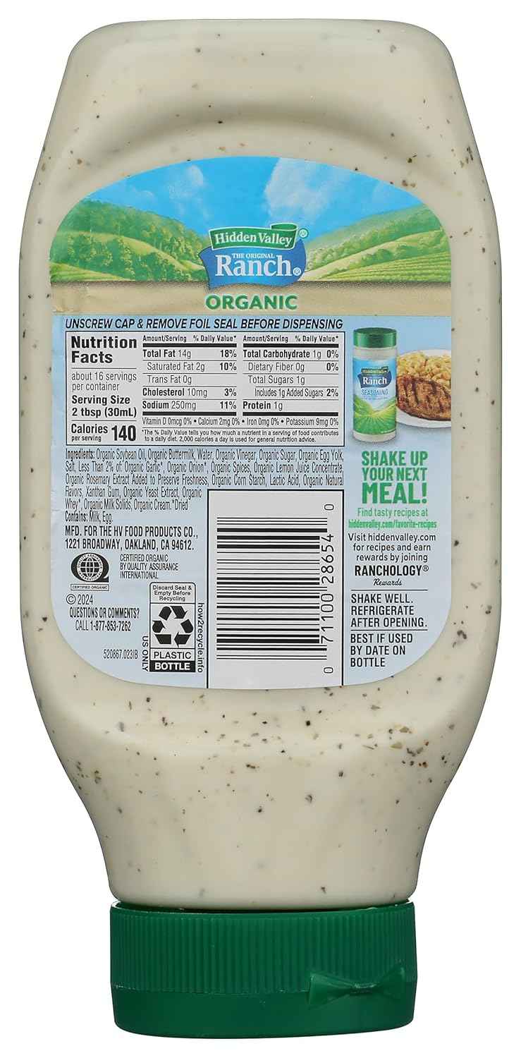 Hidden Valley Original Ranch Organic Salad Dressing & Topping, Gluten Free - 16 Ounce Bottle (Package May Vary)