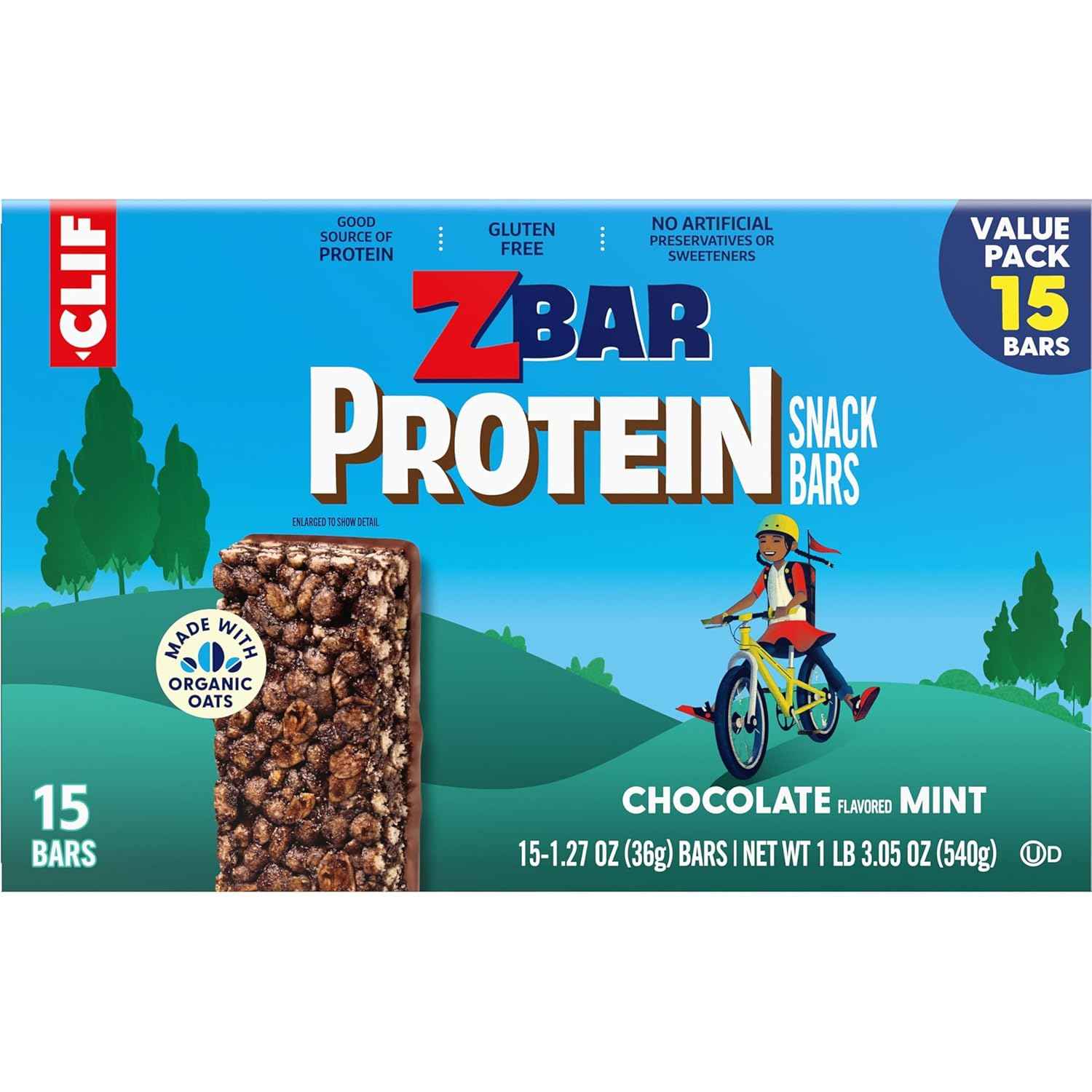 Zbar Protein - Chocolate Flavored Mint - Crispy Snack Bars - Made with Organic Oats - Non-GMO - 5g Protein - Gluten Free Protein Bars (15 Pack)