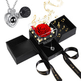 Gifts for Her - Preserved Real Rose with Necklace I Love You in 100 Languages, Music & Light Eternal Rose Gifts for Women, Grandma, Wife, Girlfriend on Birthday, Anniversary,Valentines Day