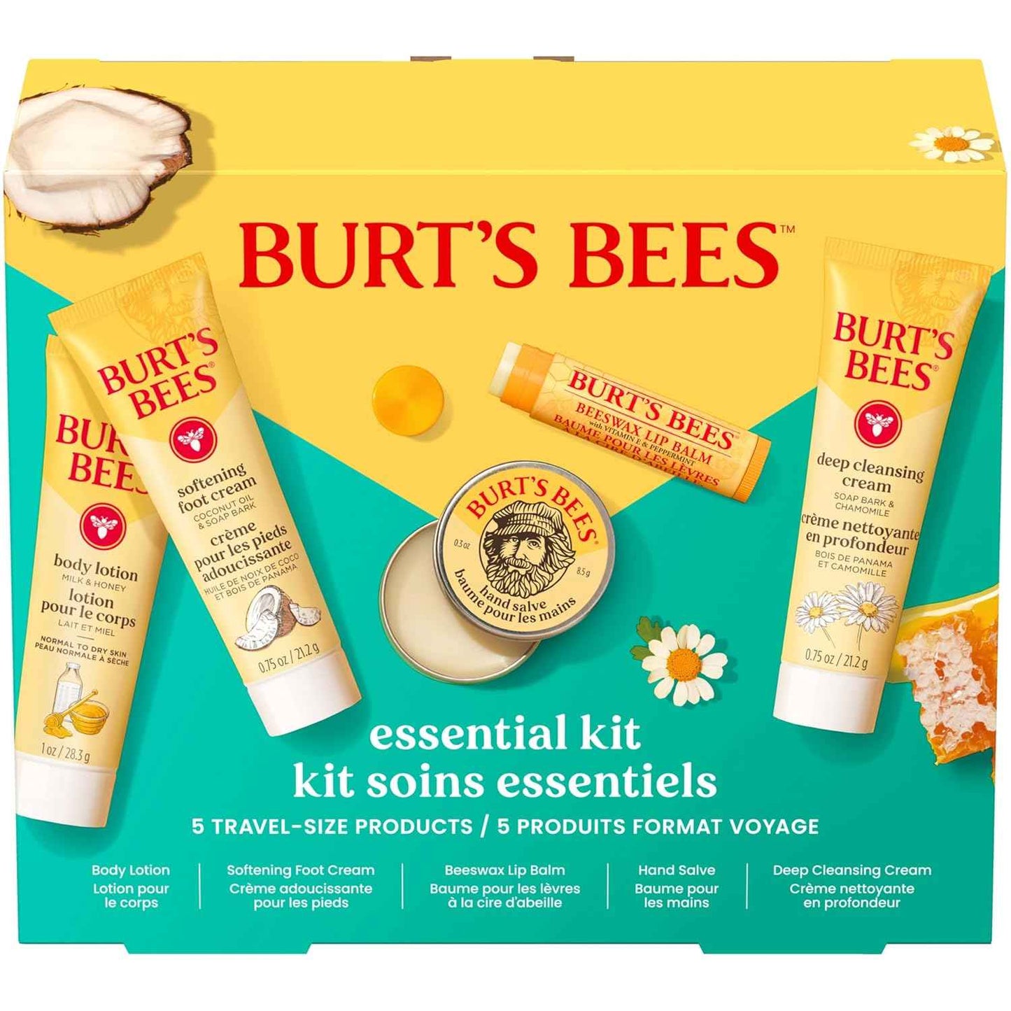 Burt's Bees Mothers Day Gifts Ideas, 5 Travel Size Products - Deep Cleansing Cream, Hand Salve, Body Lotion, Foot Cream and Original Lip Balm