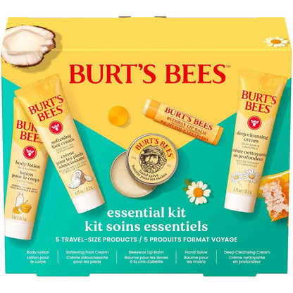 Burt's Bees Mothers Day Gifts Ideas, 5 Travel Size Products - Deep Cleansing Cream, Hand Salve, Body Lotion, Foot Cream and Original Lip Balm