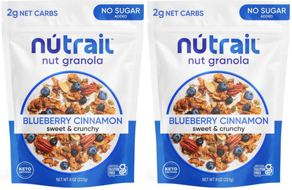 NuTrail Nut Granola Cereal, Blueberry Cinnamon, No Sugar Added, Gluten Free, Grain Free, Keto, Low Carb, Healthy Breakfast Cereal 8 oz.